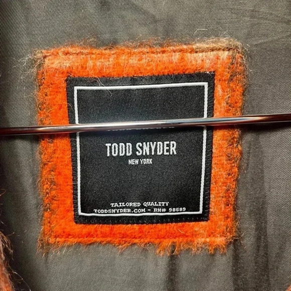 Todd Snyder |  Italian Wool/Mohair Check Zip Guide Jacket - Orange / Sz S - Picture 7 of 11